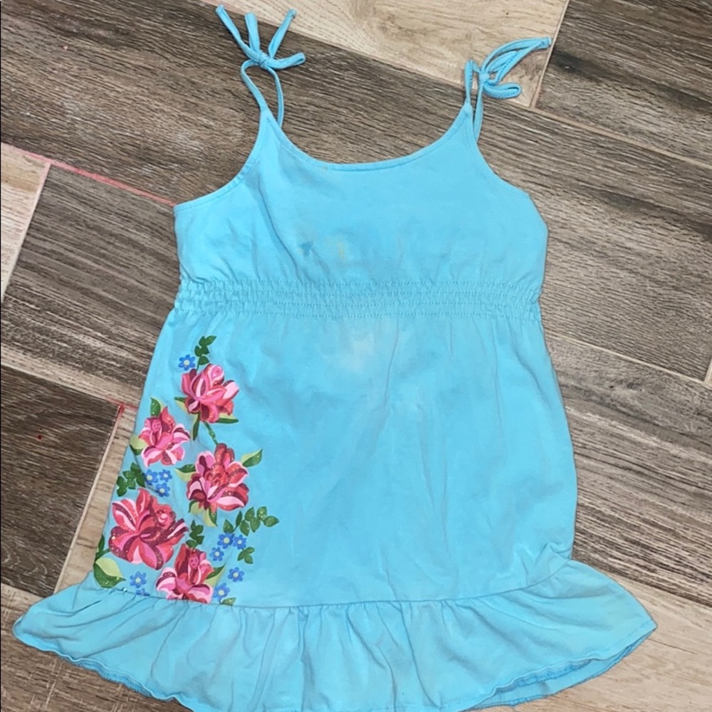 Toddler 4T blue Sundress! Painted flowers! - Picture 1 of 5